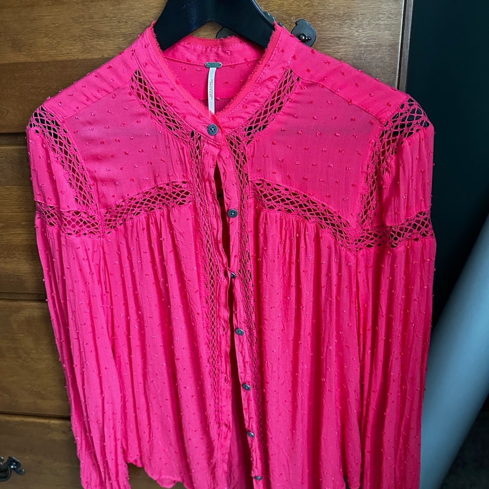 Free people Vibrant Pink Button-Up Blouse